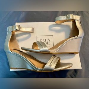 Muted silver Daily Shoes one strap wedge heels